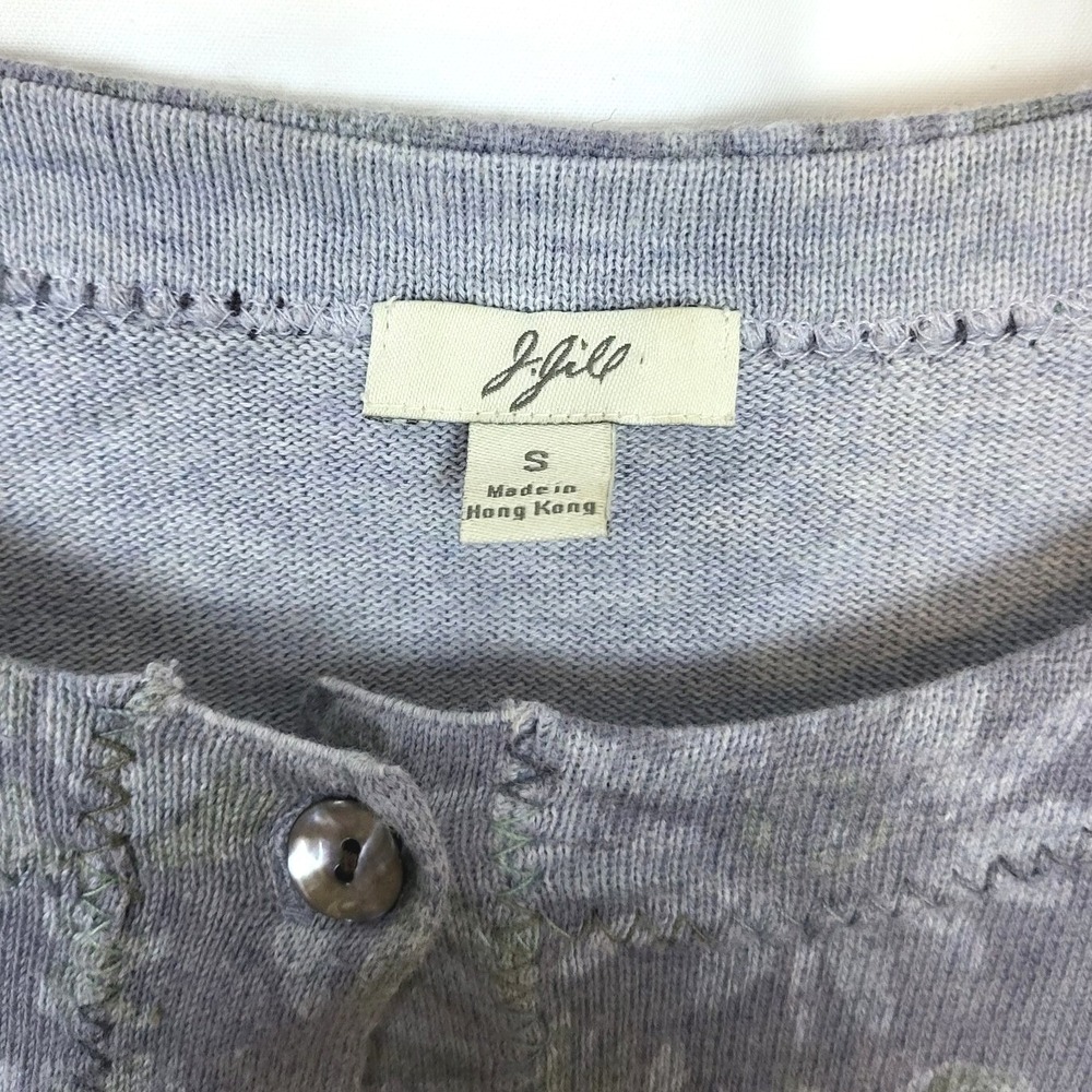 J.Jill Womens Gray Floral Long‎ Sleeve Preppy Button Cardigan Small Cottagecore - Picture 2 of 5